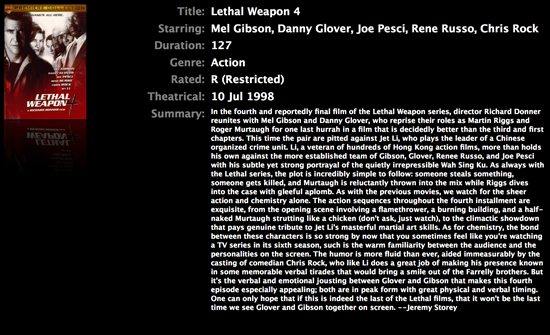 Lethal Weapon Full Screen Details